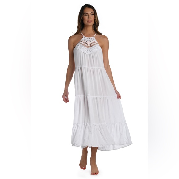 La Blanca Coastal Covers Halter Midi Dress - White, BRAND NEW, Size Medium, $113